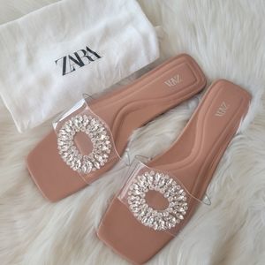 100% Authentic zara silver clear flats